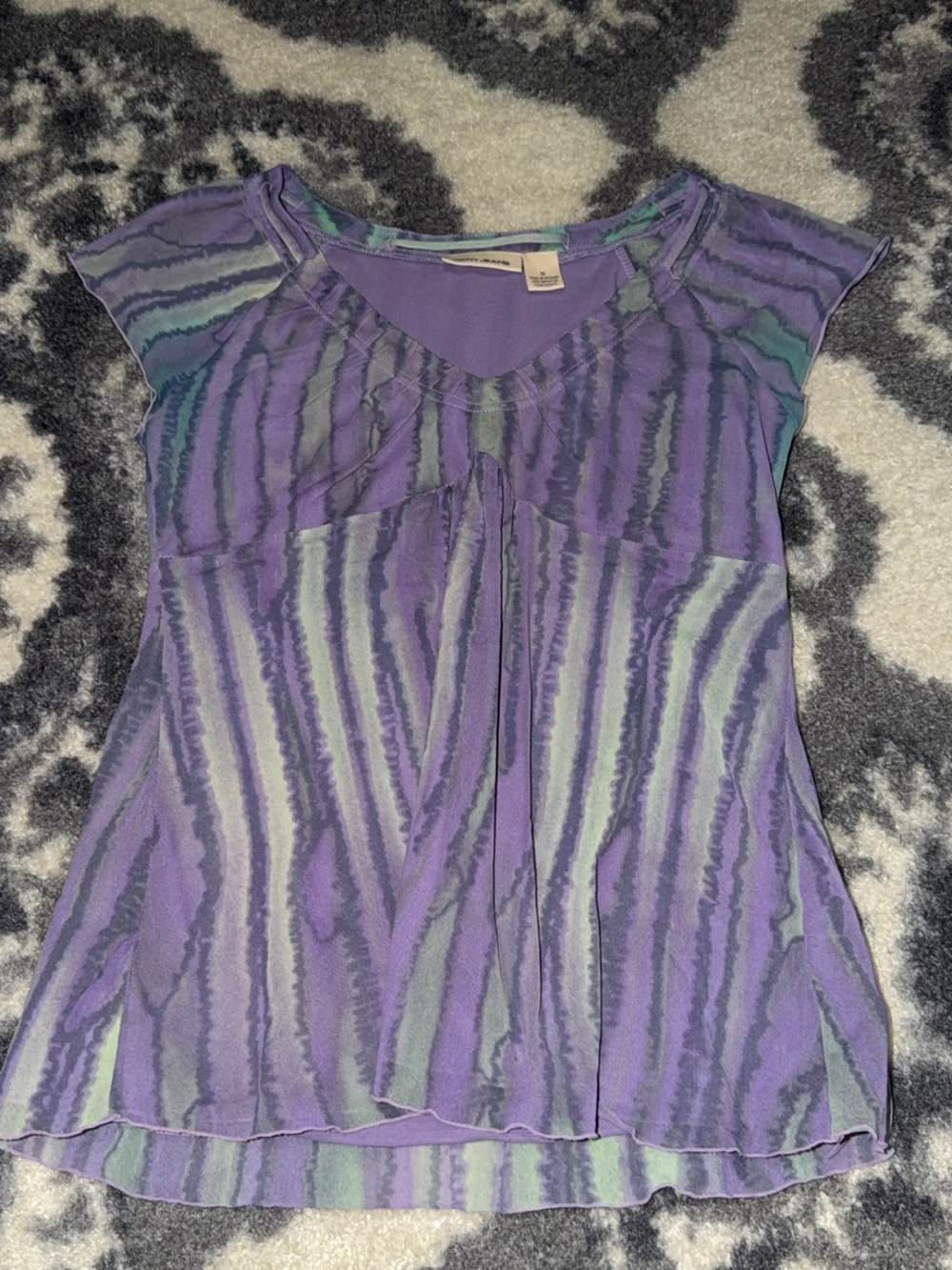 Dkny Lavender and Teal Striped Cap-Sleeve Blouse